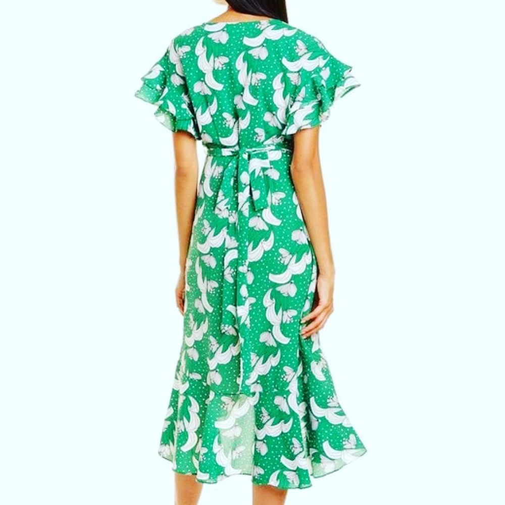 💚 MAX STUDIO KELLY GREEN FLORAL RUFFLE TRUE WRAP RUFFLE DRESS XL Dress - Picture 3 of 10